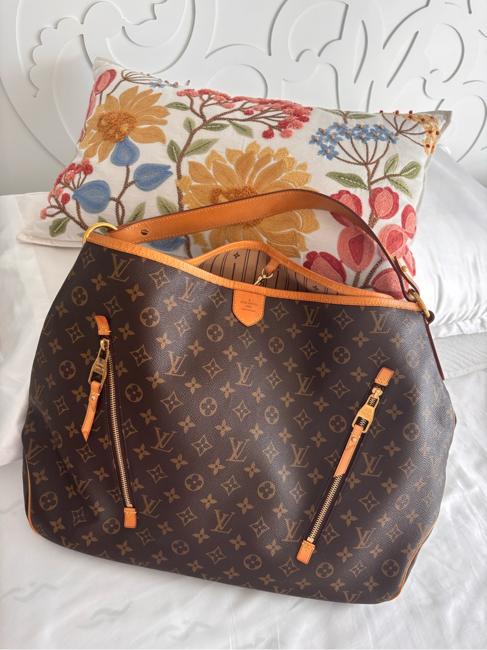 Louis Vuitton Brown Monogram Canvas Shoulder Bag with Tan Trim - Delightful GM